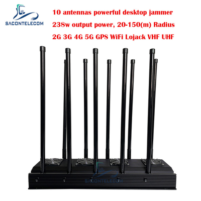 10 κανάλια Τζάμερ σήματος κινητού τηλεφώνου 238w Υψηλή ισχύς για 5G Wifi GPS Lojack VHF UHF