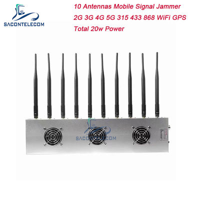 10 κανάλια 3 ανεμιστήρες ψύξης Ασύρματος παρεμποδιστής σήματος 5G GPS WiFi VHF UHF