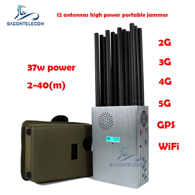 Κινητό Jammer τηλεφωνικών σημάτων υψηλής δύναμης 37w 12 κεραίες 2G 3G 4G 5G φορητό Jammer