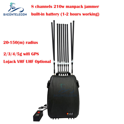 5G Wifi Lojack 150m Manpack κινητό τηλέφωνο σήμα jammer 8 κανάλια 230w υψηλή ισχύς
