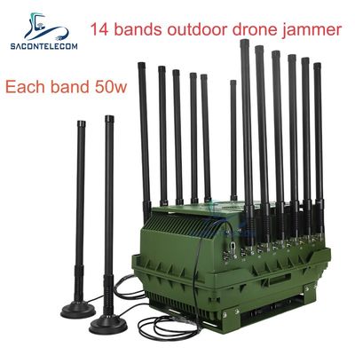 14 κανάλια 700W υψηλής ισχύος Anti Drone Jammer με 2KM Jamming Range για εξωτερική ασφάλεια
