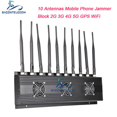 18w 10 κεραίες Μπερδευτής σήματος κινητών τηλεφώνων VHF UHF Blocker 4G 5G