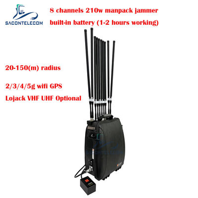 5G Wifi Lojack 150m Manpack κινητό τηλέφωνο σήμα jammer 8 κανάλια 230w υψηλή ισχύς