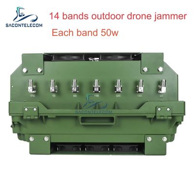 14 κανάλια 700W υψηλής ισχύος Anti Drone Jammer με 2KM Jamming Range για εξωτερική ασφάλεια