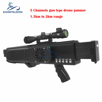 UAV Jammer σημάτων κηφήνων πυροβόλων όπλων Blocker 5 ζώνες 1.5km υψηλή δύναμη απόστασης 130w